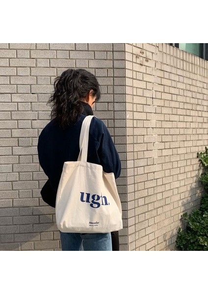 Genç Mavi Mektup Kadın Omuz Çantası Rahat Kadın Kapasiteli Bez Çantalar Büyük Alışverişçi Tuval Mektup Moda Harajuku Fermuar Baskı Kanvas Çanta (Yurt Dışından)