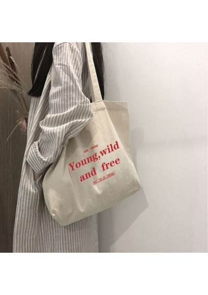 Genç Mavi Mektup Kadın Omuz Çantası Rahat Kadın Kapasiteli Bez Çantalar Büyük Alışverişçi Tuval Mektup Moda Harajuku Fermuar Baskı Kanvas Çanta (Yurt Dışından)