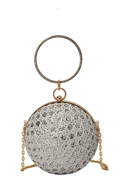 Gümüş Mini (Maksimum UZUNLUK<20CM) Kadınlar Için Parlak Yuvarlak Akşam Çantalar Parlak Elmas Çanta Sıradışı Parti Mini Küçük Çantalar Moda Lüks Omuz Çantası Kadın (Yurt Dışından)