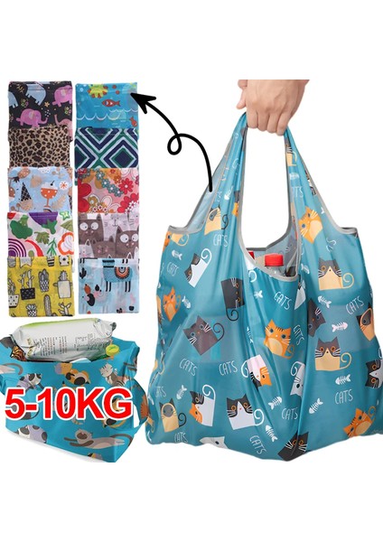 Stil 01 Moda Baskı Katlanabilir Çevre Dostu Alışveriş Çantası Tote Katlanır Kese Çanta Seyahat Bakkal Çantası Için Uygun Büyük Kapasiteli (Yurt Dışından)