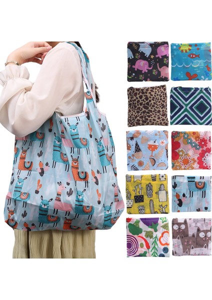 Stil 01 Moda Baskı Katlanabilir Çevre Dostu Alışveriş Çantası Tote Katlanır Kese Çanta Seyahat Bakkal Çantası Için Uygun Büyük Kapasiteli (Yurt Dışından)