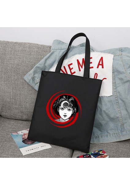 1 Junji I 006 Junji Ito Japon Anime Manga Yeniden Kullanılabilir Alışveriş Çantası Kadın Kanvas Bez Çantalar Baskı Eko Çanta Alışveriş Omuz Çantaları (Yurt Dışından) indirimleri