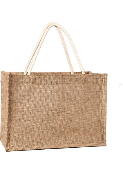 37X27X16CM Jüt Bez Çantalar Çuval Bezi Yeniden Kullanılabilir Plaj Alışveriş Bakkal Saplı Çanta Büyük Kapasiteli Seyahat Depolama (Yurt Dışından)