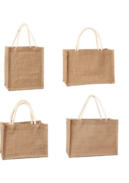 37X27X16CM Jüt Bez Çantalar Çuval Bezi Yeniden Kullanılabilir Plaj Alışveriş Bakkal Saplı Çanta Büyük Kapasiteli Seyahat Depolama (Yurt Dışından)