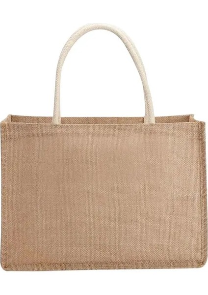XL-37X27X17CM Moda Çuval Bezi Bez Çantalar Boş Jüt Plaj Alışveriş Çantası Vintage Yeniden Kullanılabilir Hediye Saplı Çantalar Taşınabilir Kadın Alışveriş Çantası (Yurt Dışından)