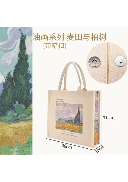 G Ekstra Kalın Kanvas Kadın Omuz Çantası Van Gogh Morris Vintage Yağlıboya Fermuar Kitaplar Çanta Büyük Tote Kadınlar Için Alışveriş (Yurt Dışından)