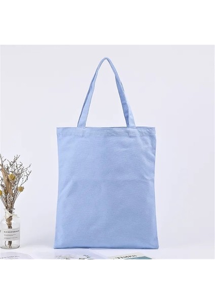 Açık Mavi Moda Düz Renk Tote Çanta Bej ve Siyah Alışveriş Orijinal Unisex Seyahat Kanvas Çantalar Eko Katlanabilir Alışveriş Tote Büyük Tote (Yurt Dışından)