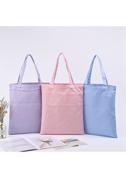 Açık Mavi Moda Düz Renk Tote Çanta Bej ve Siyah Alışveriş Orijinal Unisex Seyahat Kanvas Çantalar Eko Katlanabilir Alışveriş Tote Büyük Tote (Yurt Dışından)