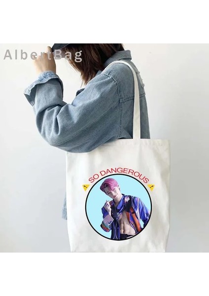519 35 cm x 40 cm Ateez Kore Seul Tarzı Kpop Harajuku Moda Kaçak Çocuklar Alışveriş Bez Çantalar Parmak Kalp Kanvas Shopper Büyük Omuz Çanta (Yurt Dışından)