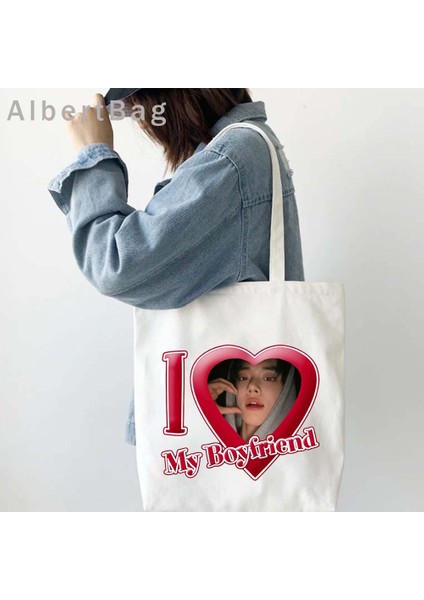 519 35 cm x 40 cm Ateez Kore Seul Tarzı Kpop Harajuku Moda Kaçak Çocuklar Alışveriş Bez Çantalar Parmak Kalp Kanvas Shopper Büyük Omuz Çanta (Yurt Dışından) fırsatları