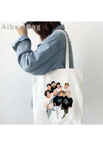 519 35 cm x 40 cm Ateez Kore Seul Tarzı Kpop Harajuku Moda Kaçak Çocuklar Alışveriş Bez Çantalar Parmak Kalp Kanvas Shopper Büyük Omuz Çanta (Yurt Dışından) indirimleri