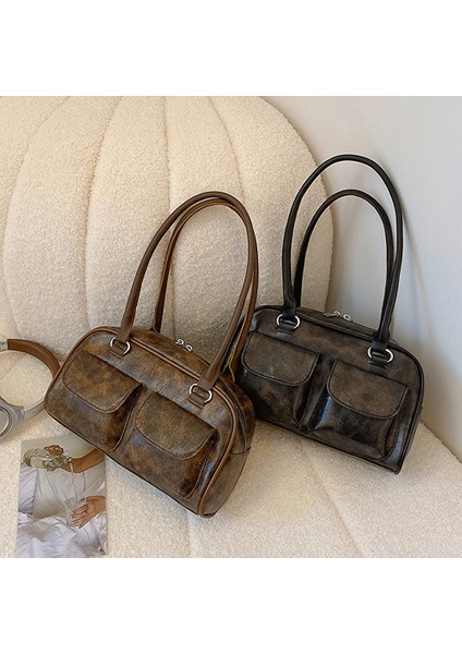 Siyah Kaliteli Kadın Tote Çanta Şık Hobo Omuz Deri Çanta Tasarımcısı Lüks Tote Büyük Kapasiteli Katı Alışveriş Çantası Kadın Bolsos (Yurt Dışından)