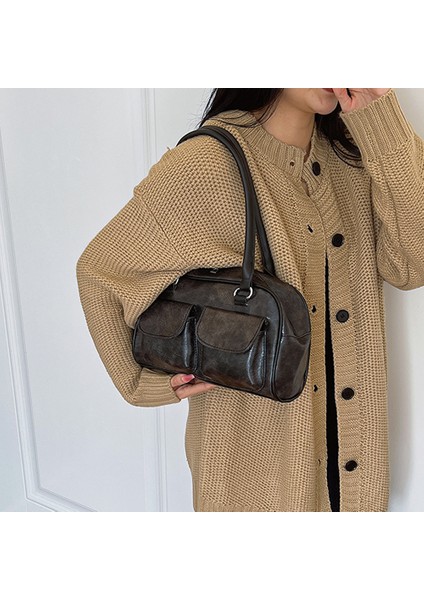 Siyah Kaliteli Kadın Tote Çanta Şık Hobo Omuz Deri Çanta Tasarımcısı Lüks Tote Büyük Kapasiteli Katı Alışveriş Çantası Kadın Bolsos (Yurt Dışından)