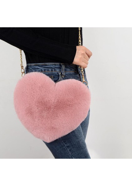 Turuncu Moda Kadın Kalp Şeklinde Çanta Sevimli Kawaii Taklit Kürk Crossbody Çanta Cüzdan Çanta Peluş Zincir Omuz Çantası Bayan Çanta (Yurt Dışından) fiyatları