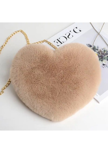 Turuncu Moda Kadın Kalp Şeklinde Çanta Sevimli Kawaii Taklit Kürk Crossbody Çanta Cüzdan Çanta Peluş Zincir Omuz Çantası Bayan Çanta (Yurt Dışından) indirimleri