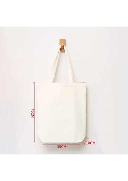 WHITE-40X30X10CM Büyük Kapasiteli Kanvas Alışveriş Çantaları Katlanır Çevre Dostu Pamuk Bez Çantalar Yeniden Kullanılabilir Diy Omuz Çantası Bakkal Çanta Bej Beyaz (Yurt Dışından)