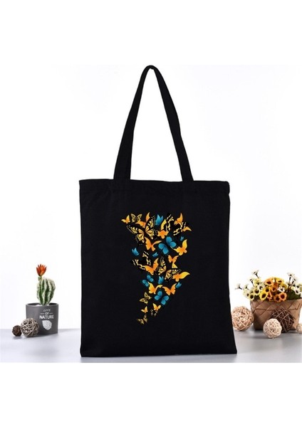 3BUTTERFLY024 35CM x 40CM Kadın Kanvas Omuz Çantası Moda Kelebek Serisi Bez Alışveriş Çantaları Eko Organizatör Büyük Çanta Katlanır Bakkal Alışveriş Paketi (Yurt Dışından)
