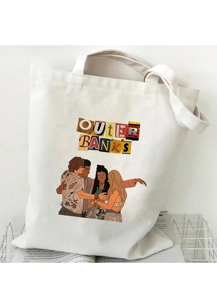 Stil 7 33X37CM 13X14.6IN Dış Bankalar Tv Bez Çantalar Kadınlar Için Yaz Alışveriş Çantası Rahat Yeniden Kullanılabilir Eko Alışveriş Çantası Pogue Life Bolsa Feminina (Yurt Dışından)