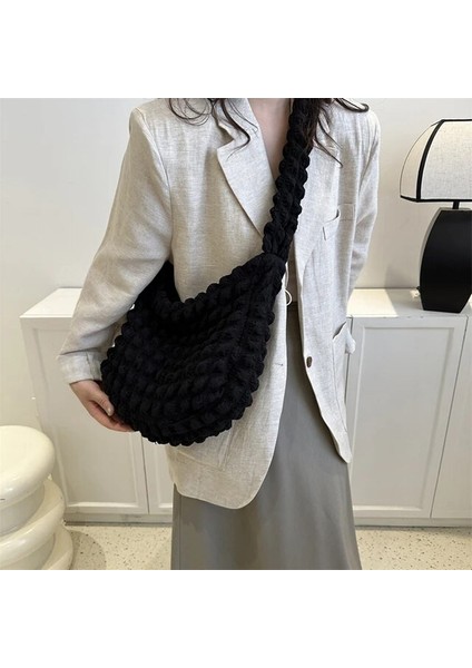 Siyah C 32X27X12CM Kadın Kapitone Çanta Kirpi Tote Çanta Yastıklı Kabarık Crossbody Çanta Büyük Kapasiteli Messenger Hobo Çanta Naylon Kabarcıklar Bulut Çanta 2023 (Yurt Dışından)
