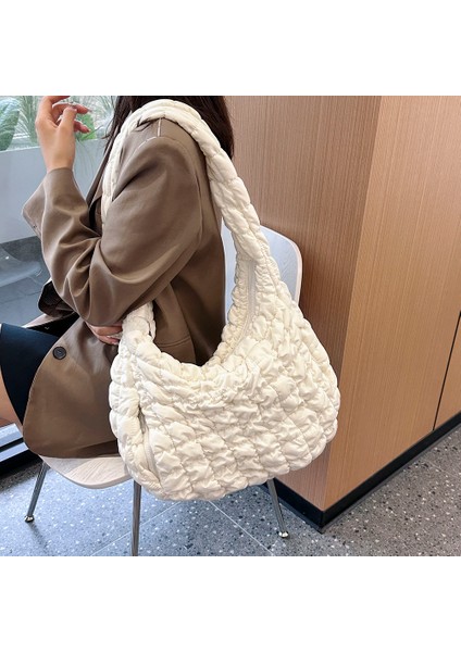Siyah C 32X27X12CM Kadın Kapitone Çanta Kirpi Tote Çanta Yastıklı Kabarık Crossbody Çanta Büyük Kapasiteli Messenger Hobo Çanta Naylon Kabarcıklar Bulut Çanta 2023 (Yurt Dışından) modelleri