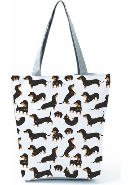 HL5477 Dachshund Dachshund Baskılı Çanta Kadın Büyük Kapasiteli Alışveriş Çantası Karikatür Köpek Rahat Plaj Omuz Çantası Yeniden Kullanılabilir Çanta Özel Desen (Yurt Dışından)