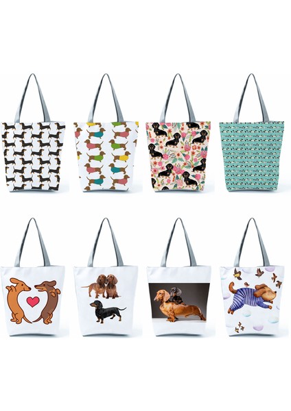 HL5477 Dachshund Dachshund Baskılı Çanta Kadın Büyük Kapasiteli Alışveriş Çantası Karikatür Köpek Rahat Plaj Omuz Çantası Yeniden Kullanılabilir Çanta Özel Desen (Yurt Dışından) indirimleri