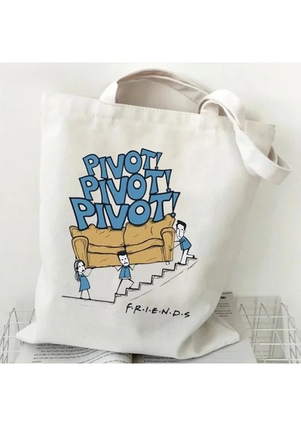 Pembe Central Perk Grafik Çanta Kadın Arkadaşlar Tv Gösterisi Kanvas Tote Çanta Moda Omuzdan Askili Çanta Kadın Arkadaşlar Tv Gösterisi Baskı Çanta (Yurt Dışından)