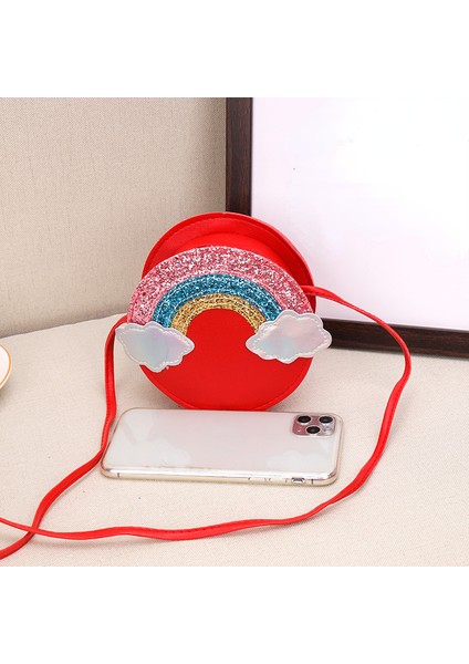 Pembe Güzel Bebek Kızların Gökkuşağı Sikke Çanta Moda Çocuk Yuvarlak Crossbody Çanta Sevimli Prenses Küçük Çanta Aksesuarları Omuz Çantası (Yurt Dışından) fırsatları