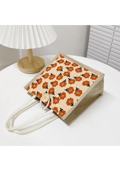 C-Kırmızı Çiçek Baskı Çuval Bezi Bez Çantalar Kadın Keten Tote Shopper Çantalar Yaz Plaj Çanta Taşınabilir Eko Üst Kolu Alışveriş Çantası (Yurt Dışından) indirimleri