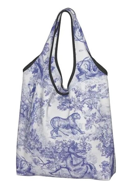 Stil 1 Alışveriş Çantası Toile De Jouy Lacivert Motif Desenli Alışveriş Çantası Alışveriş Çantası Hayvan Orman Çiçek Sanat Omuz Alışveriş Çantası Büyük Çantalar (Yurt Dışından)