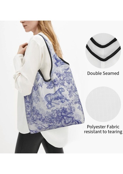 Stil 1 Alışveriş Çantası Toile De Jouy Lacivert Motif Desenli Alışveriş Çantası Alışveriş Çantası Hayvan Orman Çiçek Sanat Omuz Alışveriş Çantası Büyük Çantalar (Yurt Dışından) indirimleri