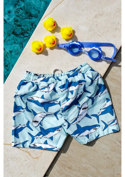 Erkek Çocuk Köpek Balığı Baskılı Bel Bağcıklı Deniz Şortu fiyatları