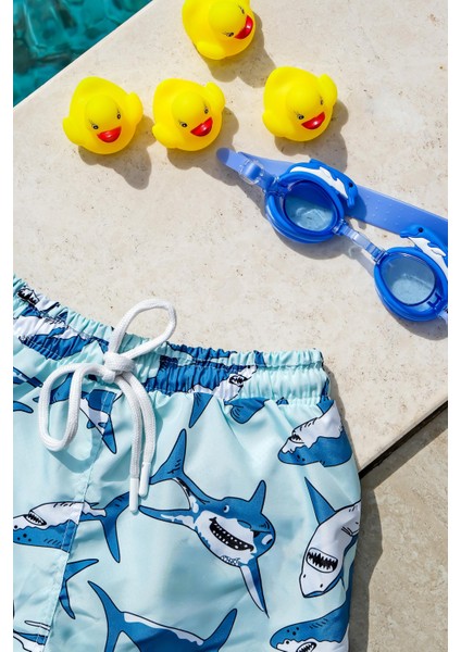 Erkek Çocuk Köpek Balığı Baskılı Bel Bağcıklı Deniz Şortu fırsatları