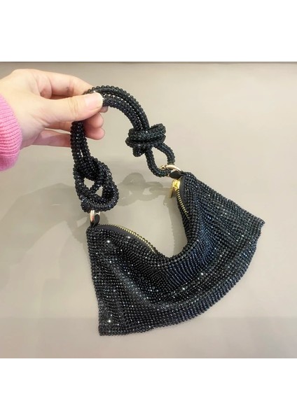 Siyah Küçük Saplı Parlayan Kristal Rhinestones Akşam Debriyaj Çanta Çantalar ve Çanta Lüks Tasarımcı Gümüş Omuz Çantası Çanta Parti Çantası (Yurt Dışından)