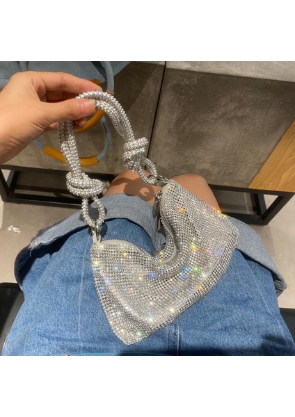 Siyah Küçük Saplı Parlayan Kristal Rhinestones Akşam Debriyaj Çanta Çantalar ve Çanta Lüks Tasarımcı Gümüş Omuz Çantası Çanta Parti Çantası (Yurt Dışından) fiyatları