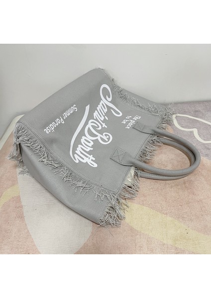 Mor Bez Çantalar Lüks Kadın 2024 Moda Yeni Püskül Tasarım Denim Mektup Çanta Büyük Kapasiteli Alışveriş Çantası Rahat Tote Omuz Çantası (Yurt Dışından)