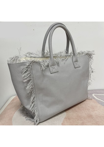 Mor Bez Çantalar Lüks Kadın 2024 Moda Yeni Püskül Tasarım Denim Mektup Çanta Büyük Kapasiteli Alışveriş Çantası Rahat Tote Omuz Çantası (Yurt Dışından)