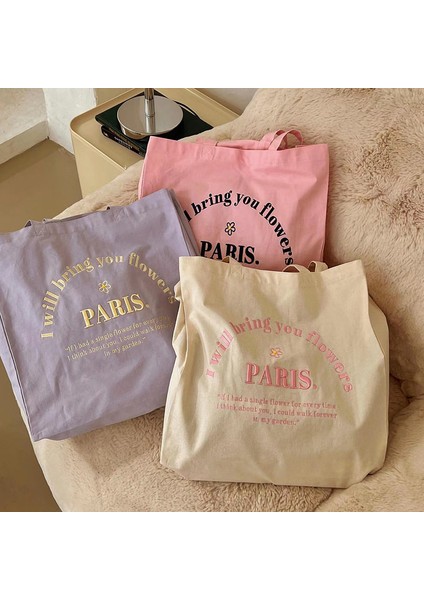 Pembe Siyah Harfler Kadın Kanvas Omuz Çantası Paris'i Keşfedin 3D Nakış Günlük Alışveriş Çantaları Öğrenci Kitap Çantası Pamuklu Bez Çanta Tote Kızlar Için (Yurt Dışından) fiyatları