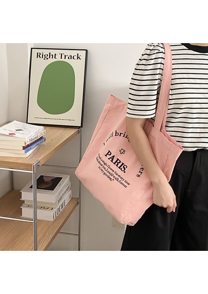 Pembe Siyah Harfler Kadın Kanvas Omuz Çantası Paris'i Keşfedin 3D Nakış Günlük Alışveriş Çantaları Öğrenci Kitap Çantası Pamuklu Bez Çanta Tote Kızlar Için (Yurt Dışından) modelleri