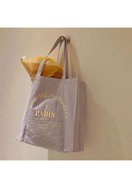 Pembe Siyah Harfler Kadın Kanvas Omuz Çantası Paris'i Keşfedin 3D Nakış Günlük Alışveriş Çantaları Öğrenci Kitap Çantası Pamuklu Bez Çanta Tote Kızlar Için (Yurt Dışından) fırsatları