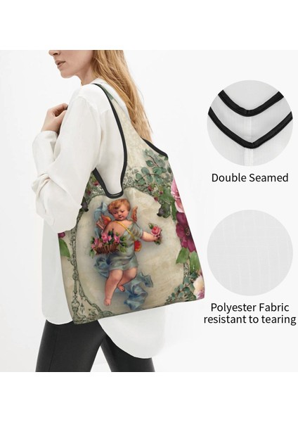 17 Alışveriş Çantası Vintage Gül Victoria Melek Bakkal Tote Alışveriş Çantaları Kadın Moda Omuz Alışveriş Çantası Büyük Kapasiteli Çanta (Yurt Dışından) modelleri
