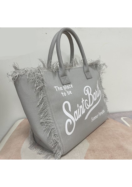 Splice Mavi Bez Çantalar Lüks Kadın 2024 Moda Yeni Püskül Tasarım Denim Mektup Çanta Büyük Kapasiteli Alışveriş Çantası Rahat Tote Omuz Çantası (Yurt Dışından) modelleri