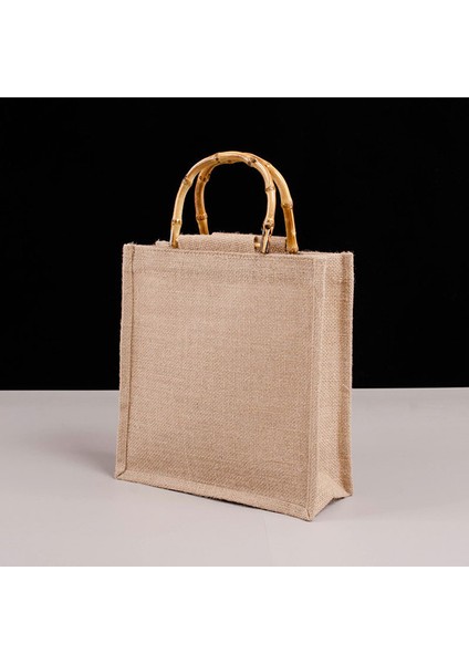 3-32X22X13CM Vintage Bambu Jüt Çanta Su Geçirmez Çuval Bezi Tote Çanta Rahat Büyük Kapasiteli Bej Çanta Taşınabilir Plaj Seyahat Organizatör Çantaları (Yurt Dışından)