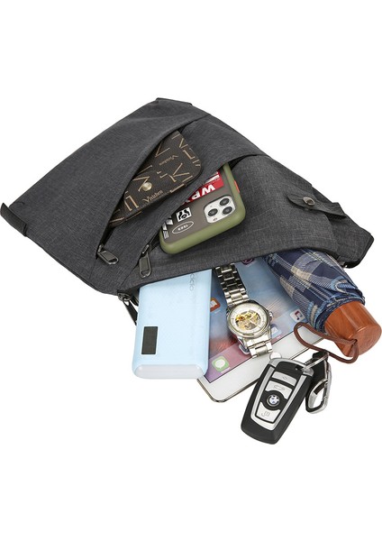 Gri-Sağ 2023 Yeni Çok Fonksiyonlu Spor Göğüs Çantası Iş Hırsızlığa Karşı Korumalı Çanta Ince Göğüs Çantası Erkek Açık Rahat Omuz Crossbody Çanta (Yurt Dışından)
