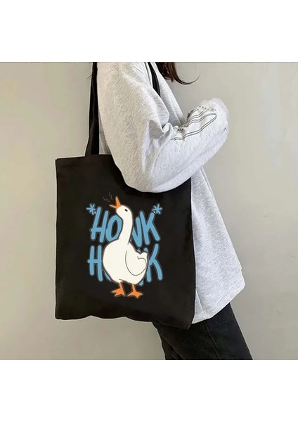 B 57 35X40 cm Komik Honk Isimsiz Kaz Oyunu Güzel Meme Ördek Sevimli Karikatür Hayvan Omuz Kanvas Tote Çanta Harajuku Alışveriş Shopper Çanta (Yurt Dışından)