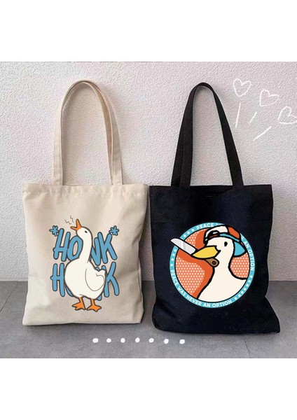 B 57 35X40 cm Komik Honk Isimsiz Kaz Oyunu Güzel Meme Ördek Sevimli Karikatür Hayvan Omuz Kanvas Tote Çanta Harajuku Alışveriş Shopper Çanta (Yurt Dışından) modelleri