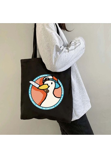 B 57 35X40 cm Komik Honk Isimsiz Kaz Oyunu Güzel Meme Ördek Sevimli Karikatür Hayvan Omuz Kanvas Tote Çanta Harajuku Alışveriş Shopper Çanta (Yurt Dışından) fırsatları