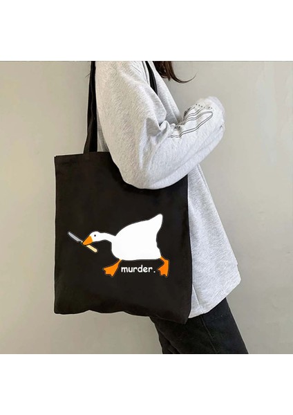 B 57 35X40 cm Komik Honk Isimsiz Kaz Oyunu Güzel Meme Ördek Sevimli Karikatür Hayvan Omuz Kanvas Tote Çanta Harajuku Alışveriş Shopper Çanta (Yurt Dışından) indirimleri