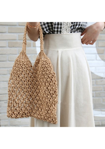 Siyah Saplı (30CM<MAX UZUNLUK<50CM) Yeni Hollow Out Omuz Çantaları Moda Pamuk Halat Balık Ağı Çanta Kadın Örgü Çanta Yaz Plaj Tote (Yurt Dışından) fiyatları