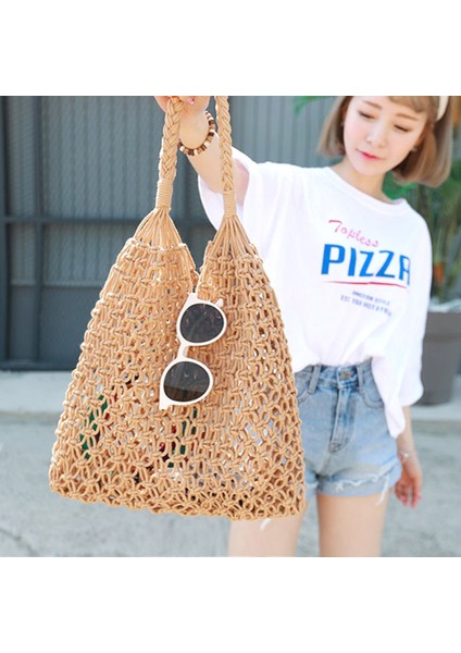 Siyah Saplı (30CM<MAX UZUNLUK<50CM) Yeni Hollow Out Omuz Çantaları Moda Pamuk Halat Balık Ağı Çanta Kadın Örgü Çanta Yaz Plaj Tote (Yurt Dışından) modelleri